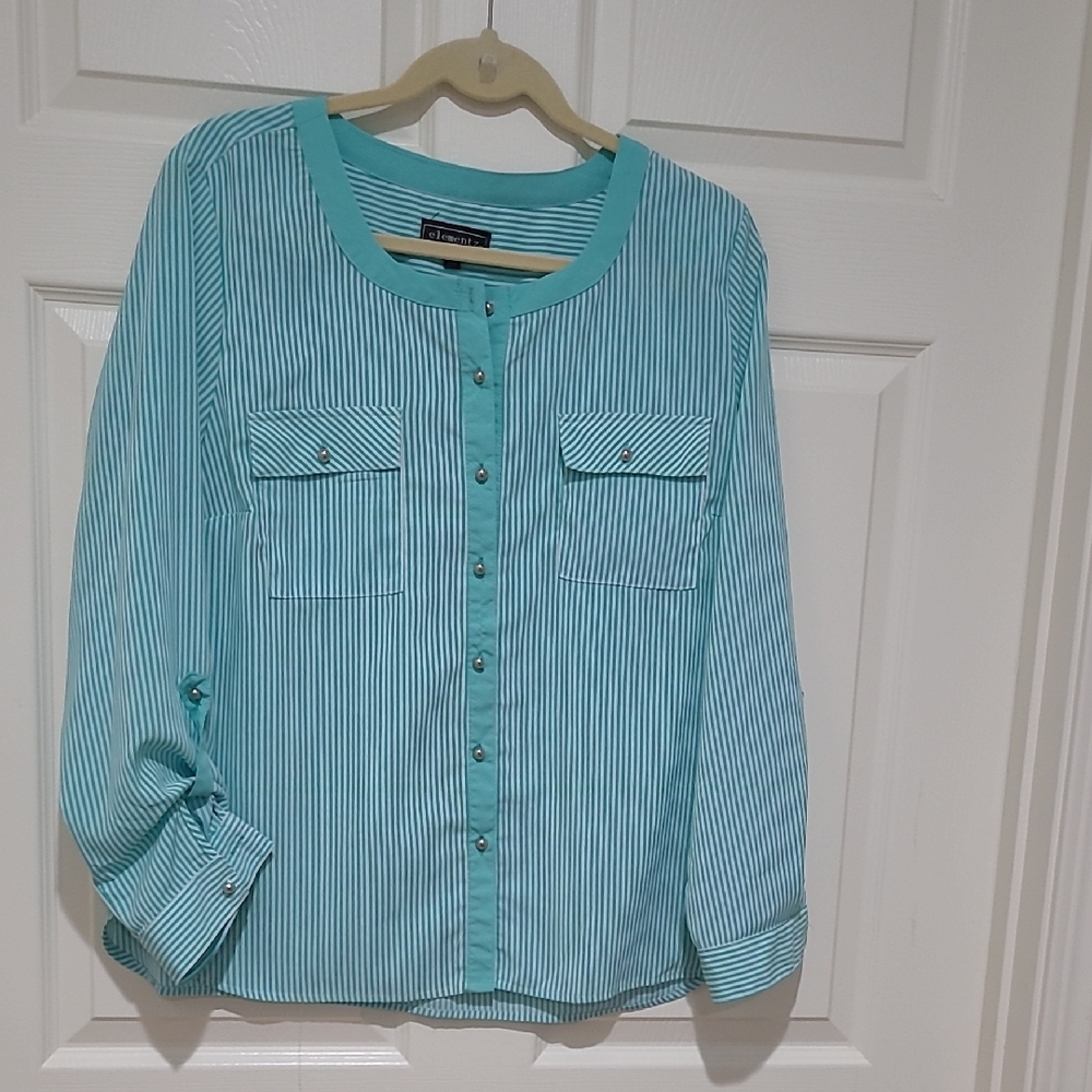 Croft & Barrow Aqua Striped Button-Up Shirt